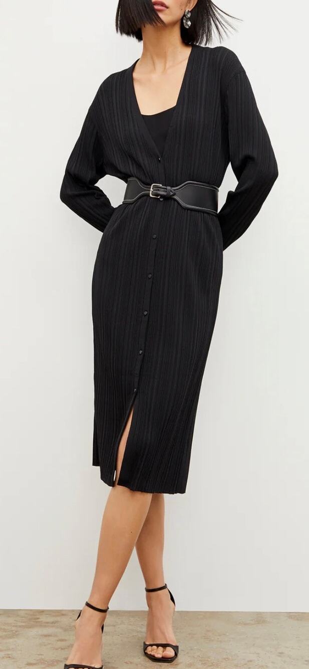 MM. LaFleur Cardigan Dress Molly Black Textured Knit V Neck Long Sleeve size XS
